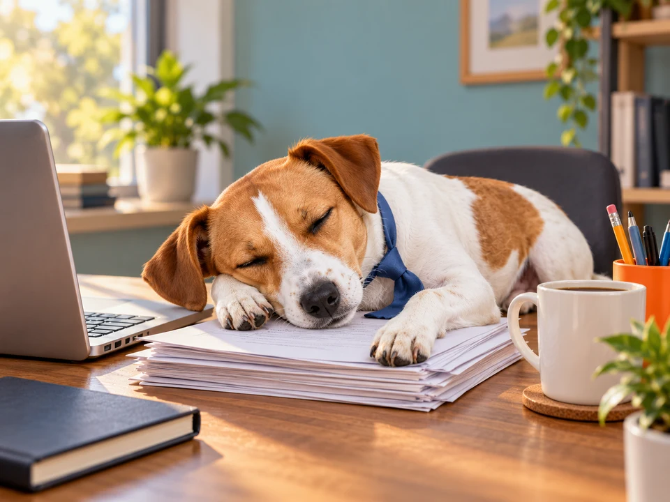 Calendar example: On the job, Office worker: a well-earned nap