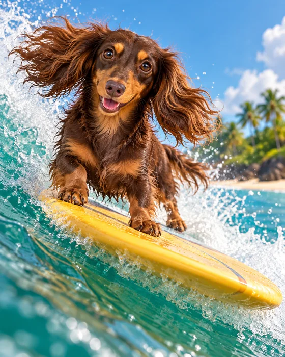 Noodle the dachshund: Catching a wave