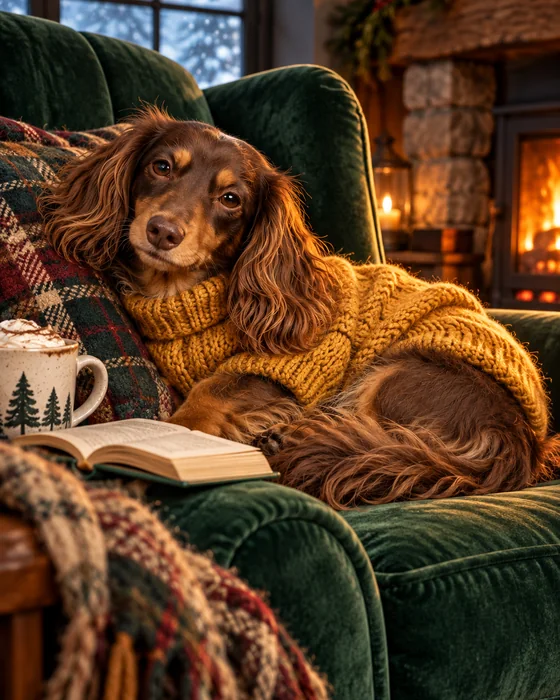 Noodle the dachshund: Fireside reading